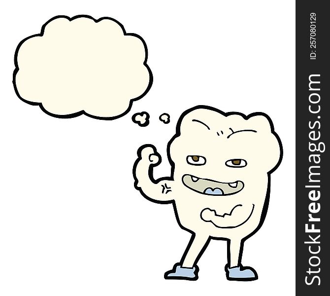 Cartoon Strong Healthy Tooth With Thought Bubble