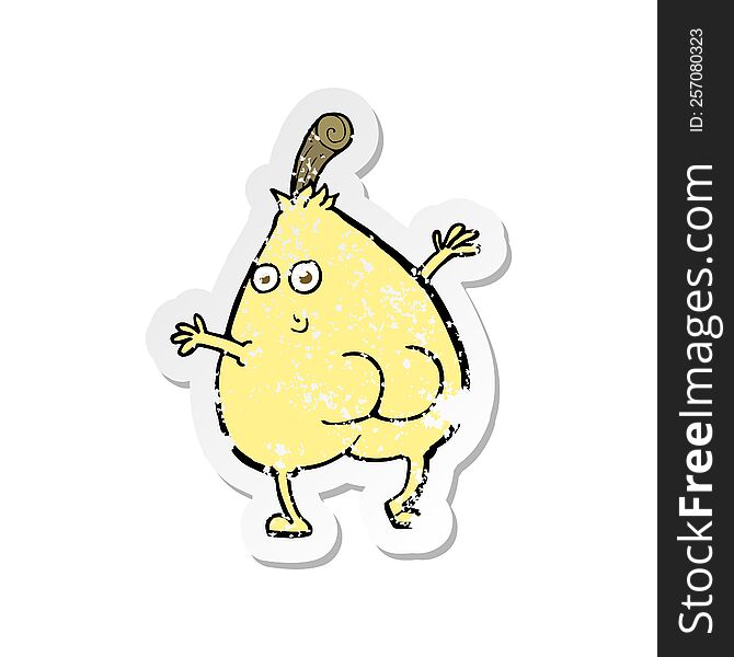 retro distressed sticker of a a nice pear cartoon