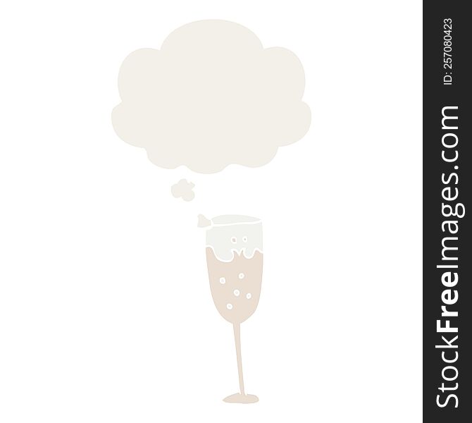 cartoon champagne glass with thought bubble in retro style