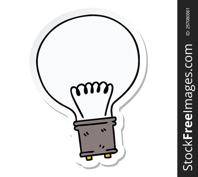 sticker of a quirky hand drawn cartoon light bulb