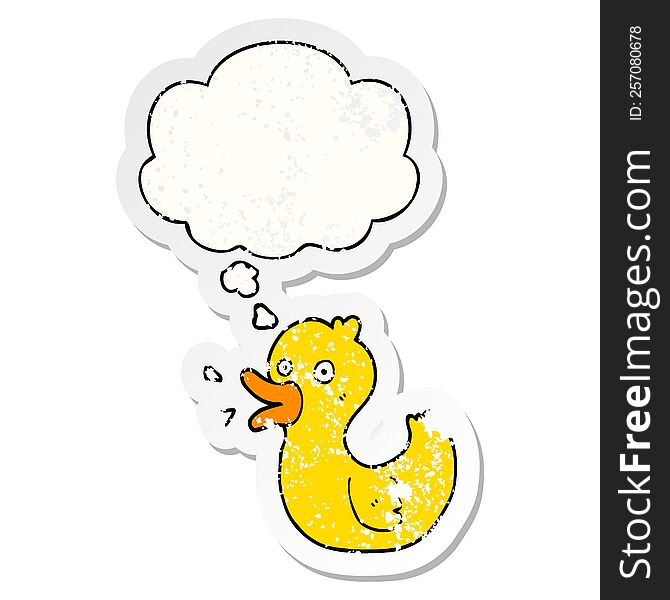 Cartoon Quacking Duck And Thought Bubble As A Distressed Worn Sticker