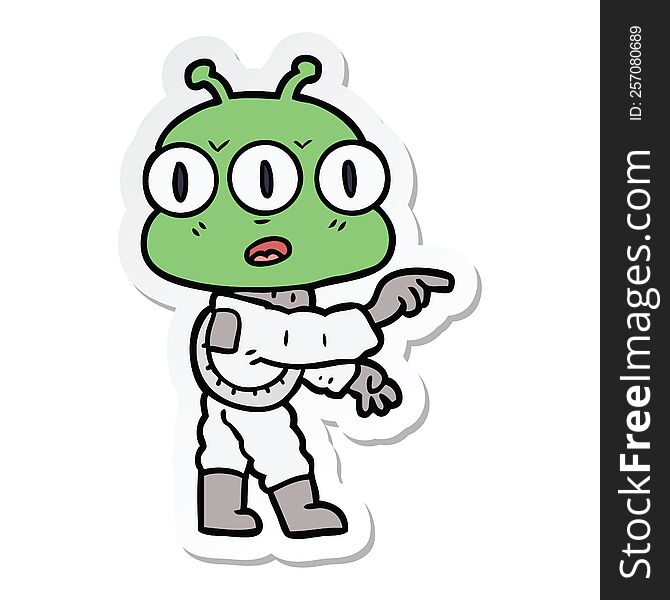 Sticker Of A Cartoon Three Eyed Alien