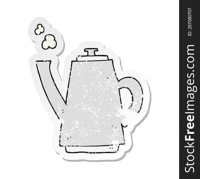 retro distressed sticker of a cartoon coffee kettle