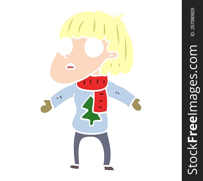 flat color style cartoon surprised christmas person