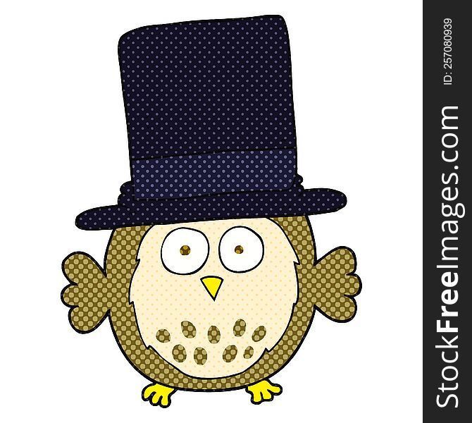 freehand drawn cartoon owl wearing top hat