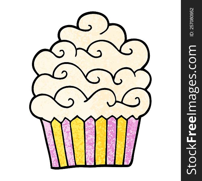 Grunge Textured Illustration Cartoon Vanilla Cupcake