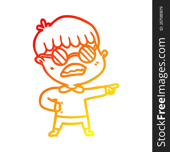 Warm Gradient Line Drawing Cartoon Pointing Boy Wearing Spectacles