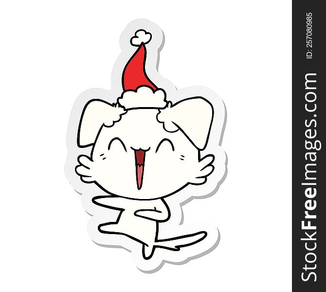 Happy Dancing Dog Sticker Cartoon Of A Wearing Santa Hat
