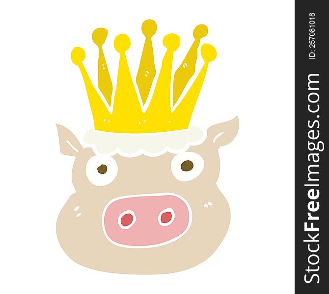 Flat Color Illustration Of A Cartoon Crowned Pig