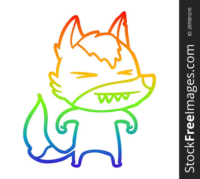 rainbow gradient line drawing of a angry wolf cartoon