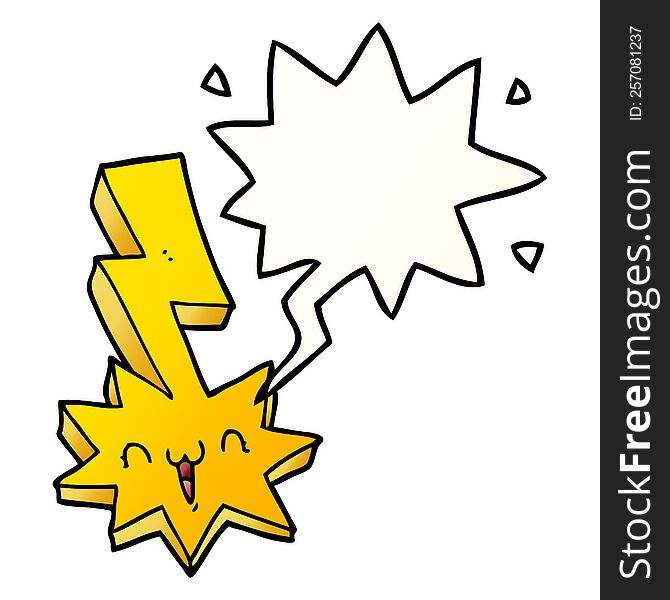 cartoon lightning bolt with speech bubble in smooth gradient style