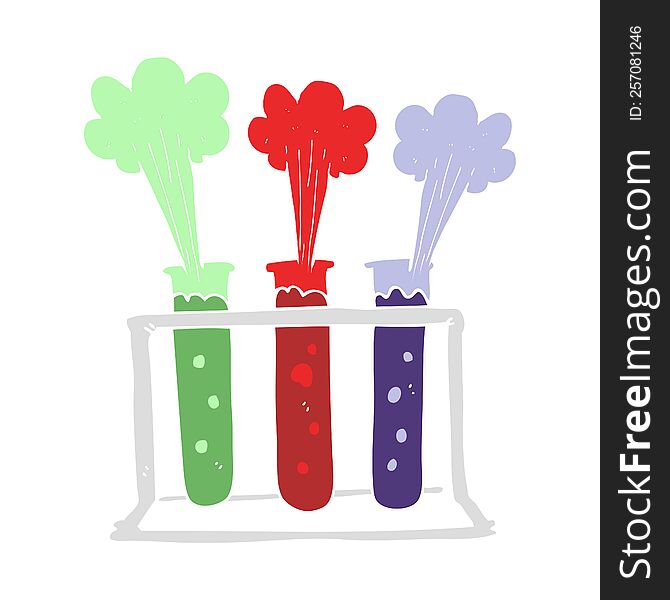 flat color illustration of rack of test tubes exploding. flat color illustration of rack of test tubes exploding