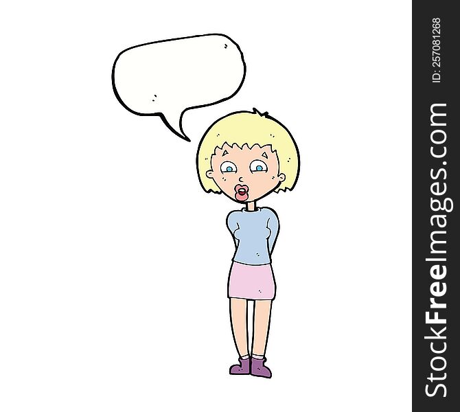 Cartoon Surprised Woman With Speech Bubble