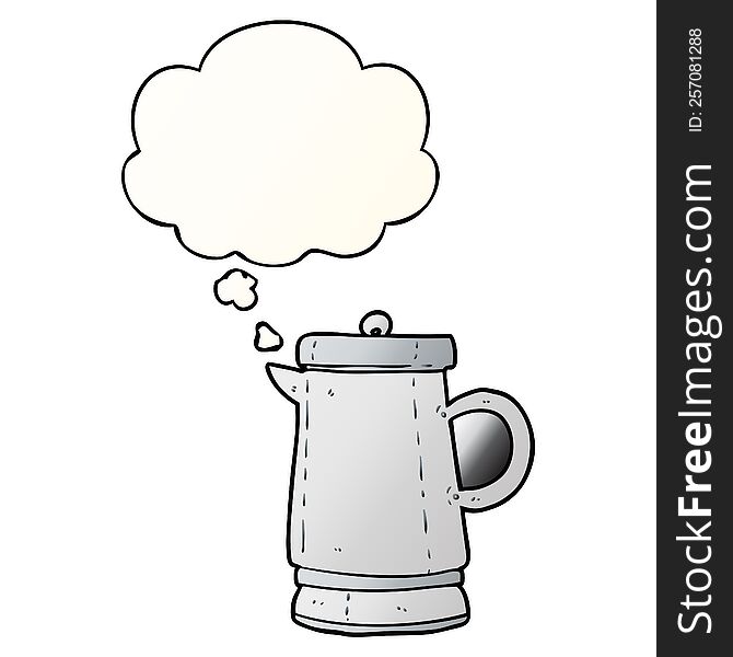 cartoon old kettle with thought bubble in smooth gradient style
