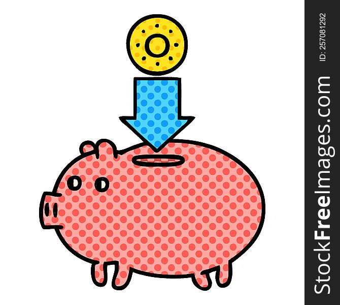 comic book style cartoon of a piggy bank