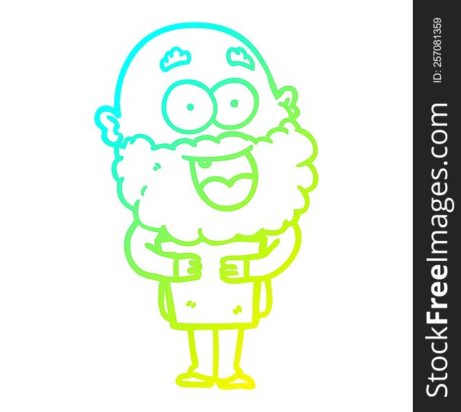 Cold Gradient Line Drawing Cartoon Crazy Happy Man With Beard And Book