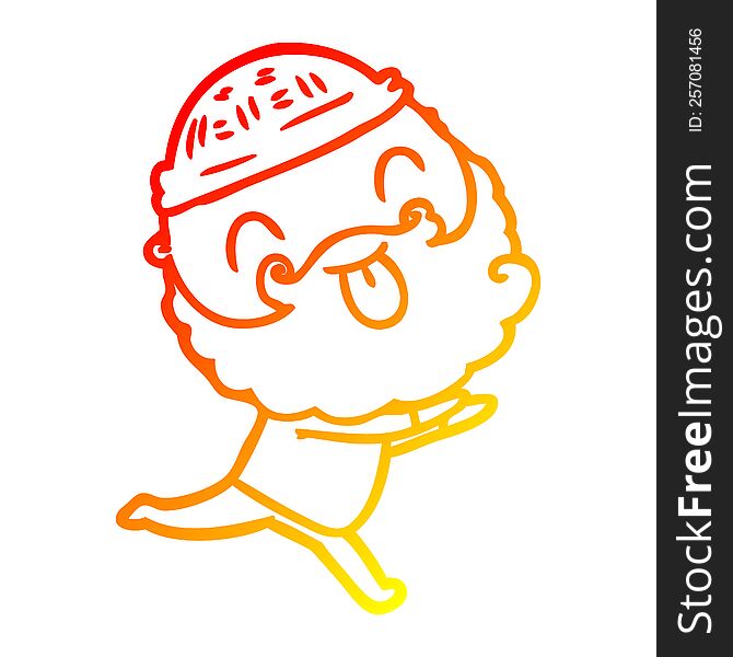 warm gradient line drawing of a running man with beard sticking out tongue