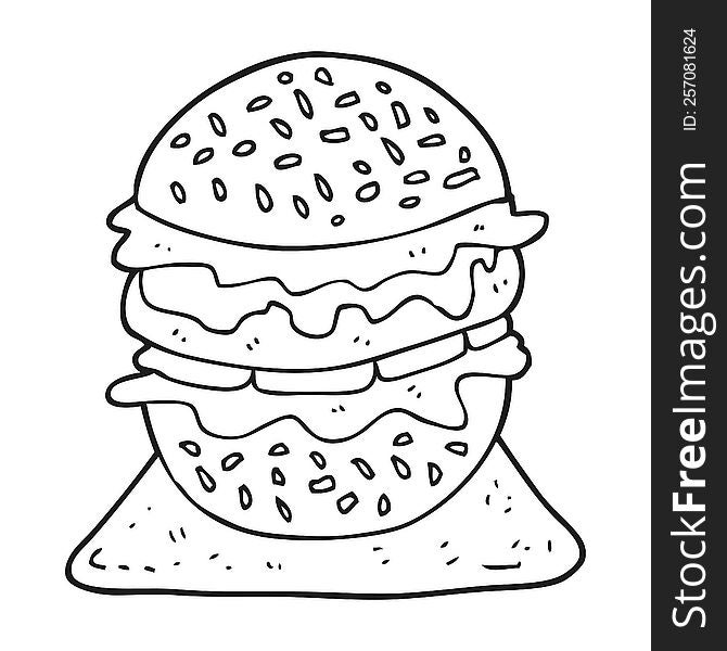 Black And White Cartoon Tasty Burger