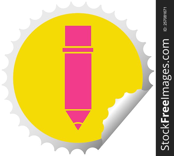 Circular Peeling Sticker Cartoon Of A Pencil