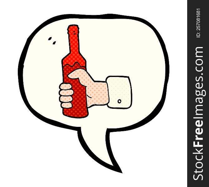 comic book speech bubble cartoon hand holding bottle of wine