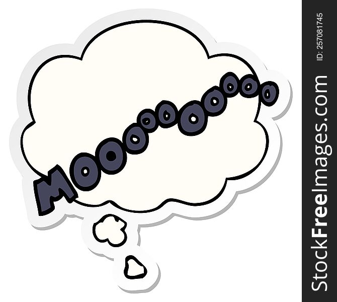 cartoon moo noise with thought bubble as a printed sticker
