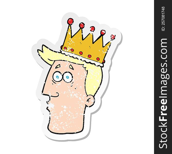 Retro Distressed Sticker Of A Cartoon Kings Head