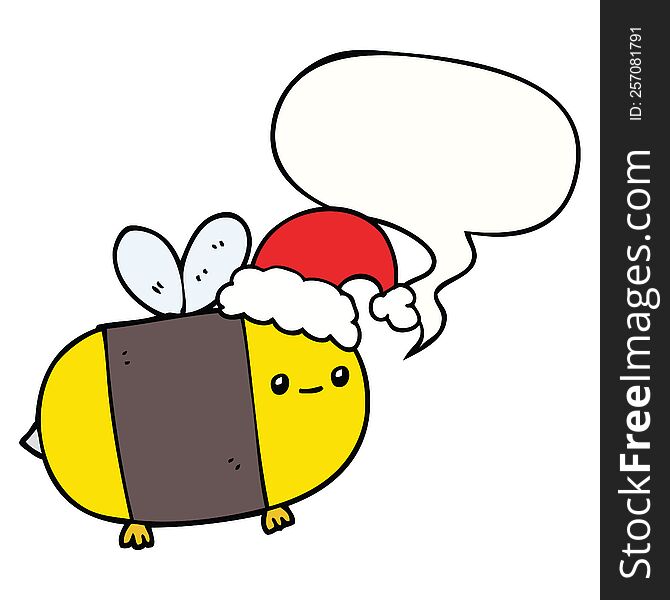 cartoon christmas bee with speech bubble. cartoon christmas bee with speech bubble