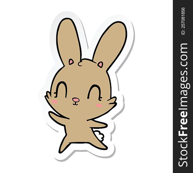 Sticker Of A Cute Cartoon Rabbit Dancing