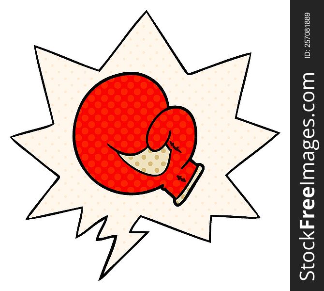 Boxing Glove Cartoon And Speech Bubble In Comic Book Style
