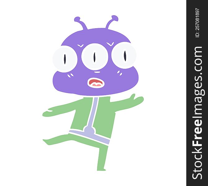 Flat Color Style Cartoon Three Eyed Alien