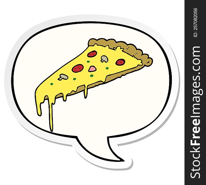 Cartoon Pizza Slice And Speech Bubble Sticker