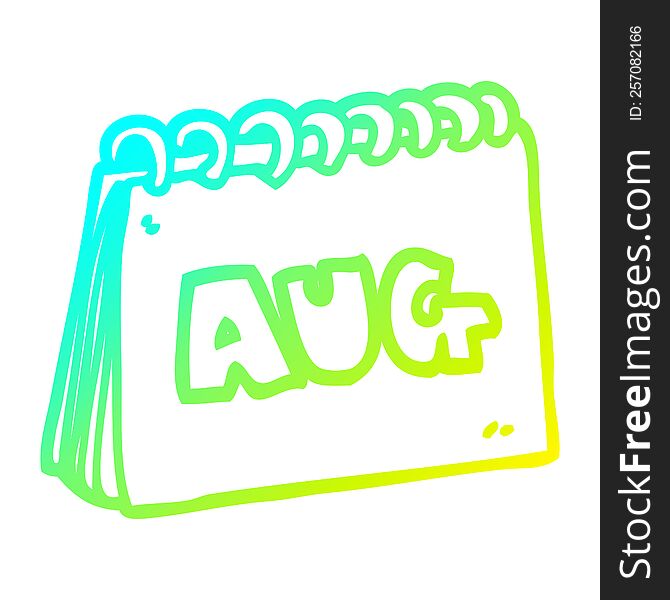 Cold Gradient Line Drawing Cartoon Calendar Showing Month Of August