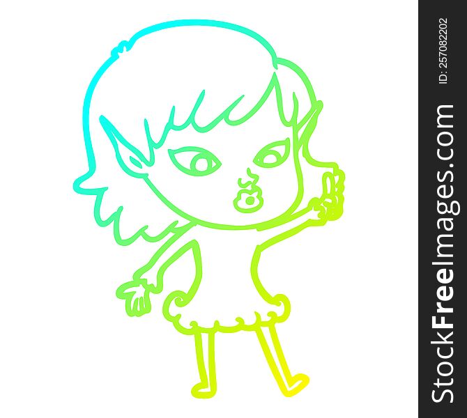 Cold Gradient Line Drawing Pretty Cartoon Elf Girl