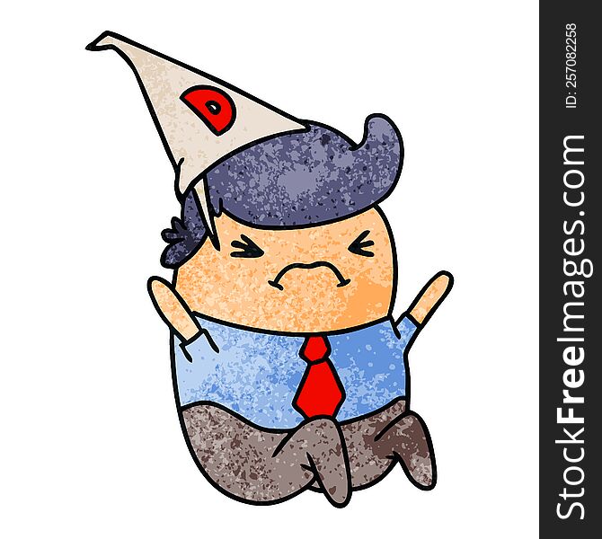 Hand drawn textured cartoon kawaii man in dunce hat