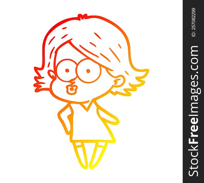 Warm Gradient Line Drawing Cartoon Girl Pouting