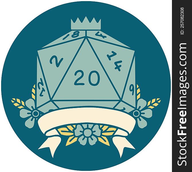 Natural 20 Critical Hit D20 Dice Roll Illustration