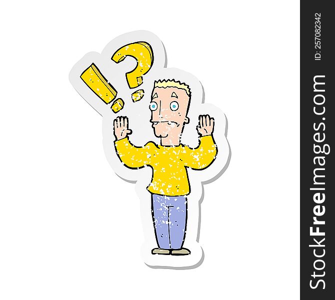 Retro Distressed Sticker Of A Cartoon Confused Man