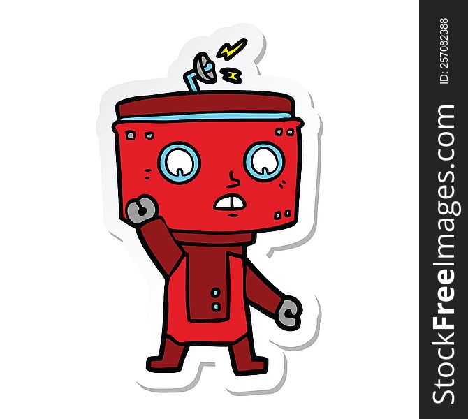 Sticker Of A Cartoon Robot Waving