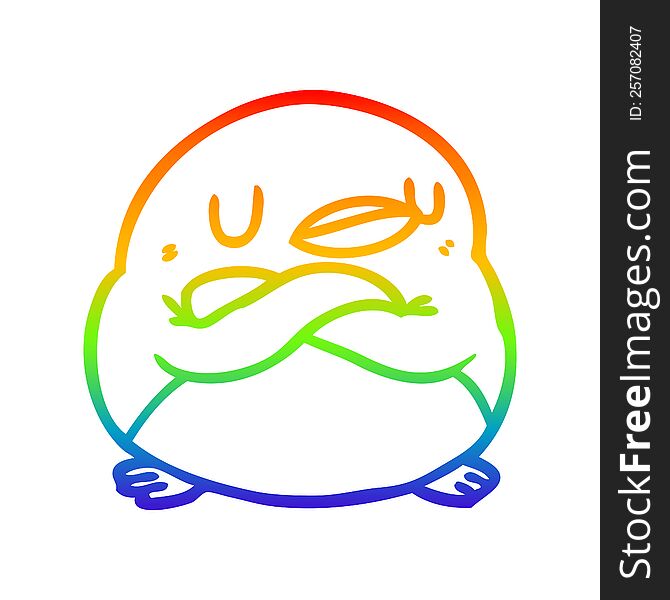 rainbow gradient line drawing of a penguin with crossed arms