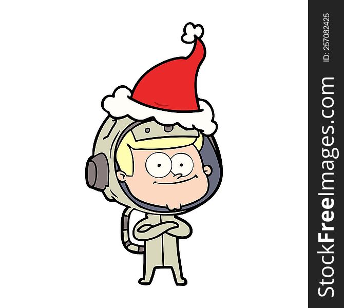 Happy Astronaut Line Drawing Of A Wearing Santa Hat