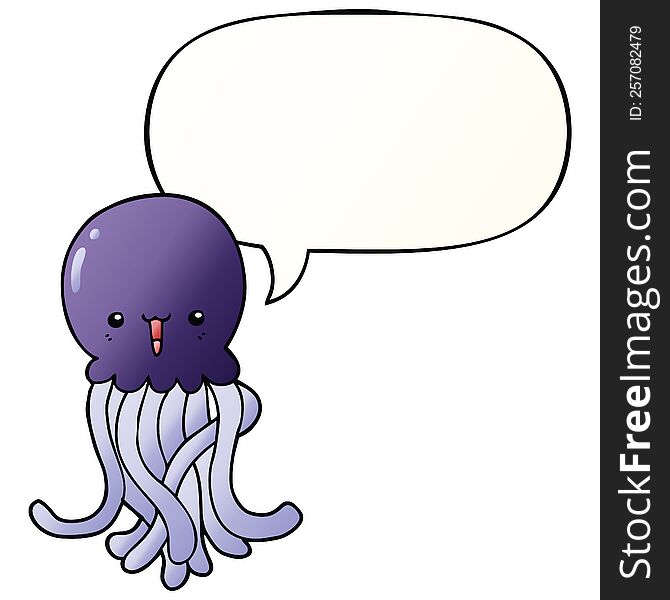 Cartoon Jellyfish And Speech Bubble In Smooth Gradient Style