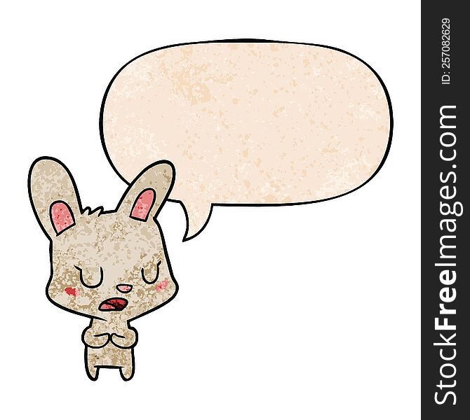 Cartoon Rabbit Talking And Speech Bubble In Retro Texture Style