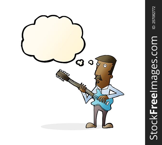 Cartoon Man Playing Electric Guitar With Thought Bubble