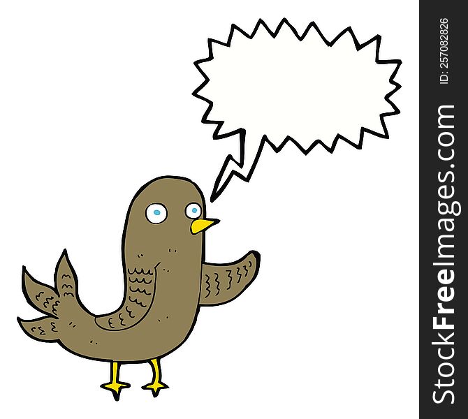 Cartoon Waving Bird  With Speech Bubble