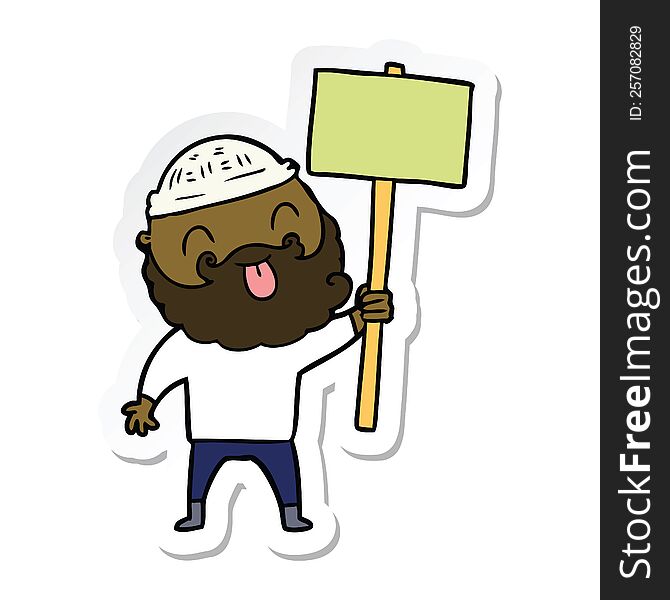 Sticker Of A Bearded Protester Cartoon