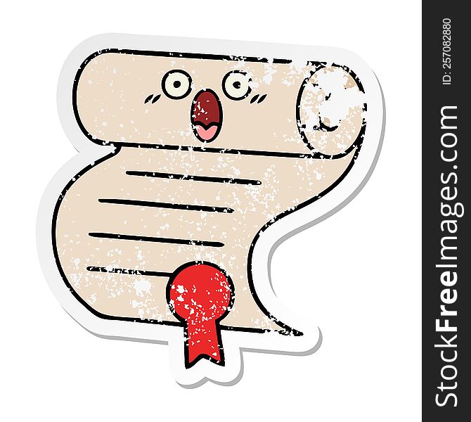 distressed sticker of a cute cartoon contract