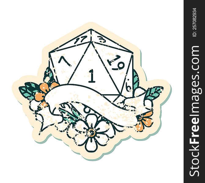 Natural One D20 Dice Roll Illustration