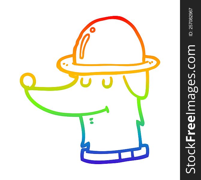 Rainbow Gradient Line Drawing Cartoon Dog Wearing Hat