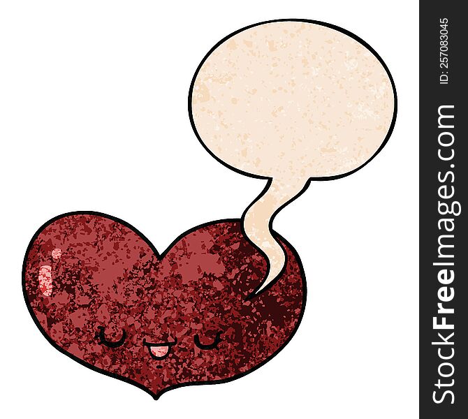 Cartoon Love Heart Character And Speech Bubble In Retro Texture Style