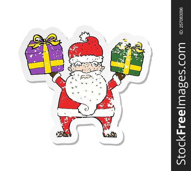 Retro Distressed Sticker Of A Cartoon Annoyed Santa